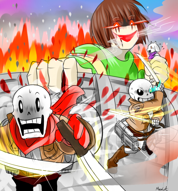 Crossover - Anime, Attack of the Titans, Crossover, Games, Undertale, Toriel, Sans, Papyrus