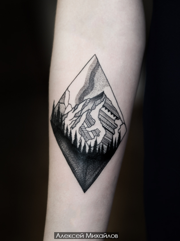 The process of tattooing. Mountains and forest in the style of Dotwork, VIP shading and Linework - master Mikhailov Alexey - My, Tattoo, , Tattoo artist, , , , Video