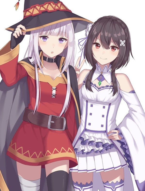 Anime Art - Anime, Anime art, Re: Zero Kara, Konosuba, Crossover, Emilia, Megumin, Crossover