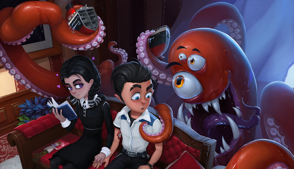 Valentine's day - My, The Addams Family, Wednesday, Monster, Octopus, Illustrations, Digital drawing