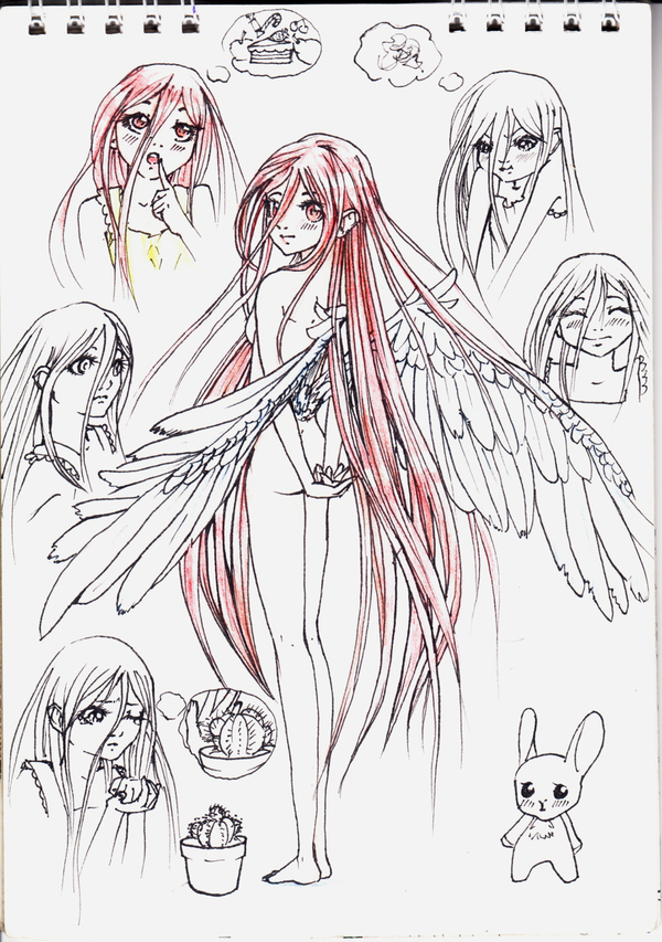 Milota - Emotions, Wings, Pink hair, Manga, Art, Anime, Girls, Angel, My, NSFW