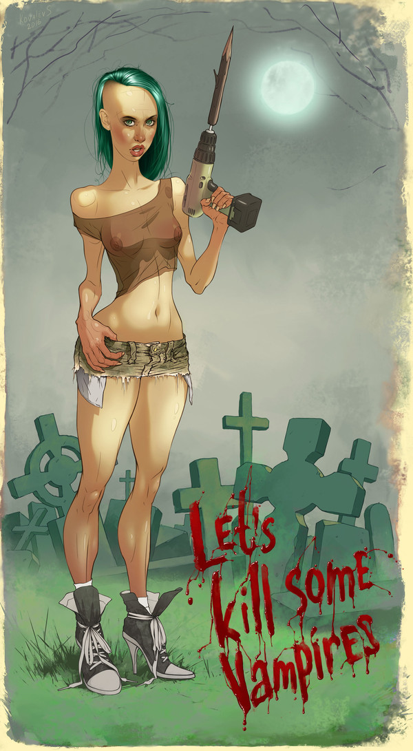 - Go kill the vampires! - NSFW, Art, Vampire Hunt, Images, Girls, Screwdriver, Aspen stake, 