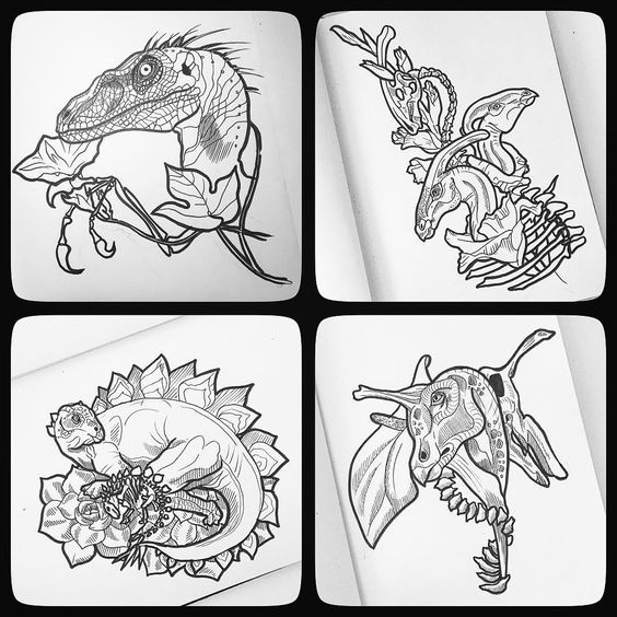 Mom, I want a dinosaur! - Tattoo, Longpost, Dinosaurs, Skeleton, Sketch, Sketch, Llt