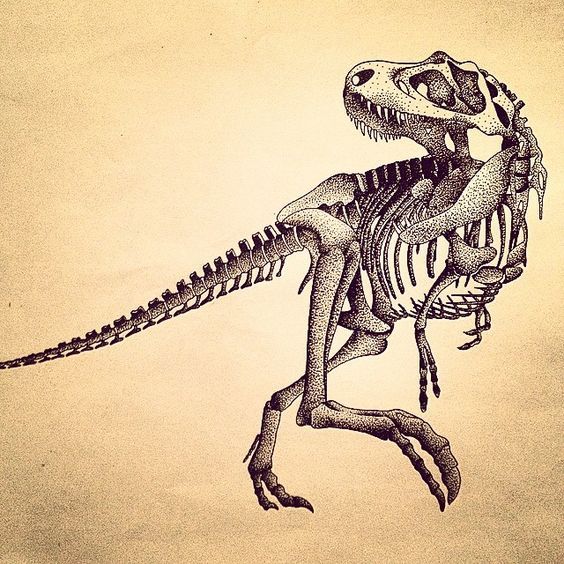 Mom, I want a dinosaur! - Tattoo, Longpost, Dinosaurs, Skeleton, Sketch, Sketch, Llt