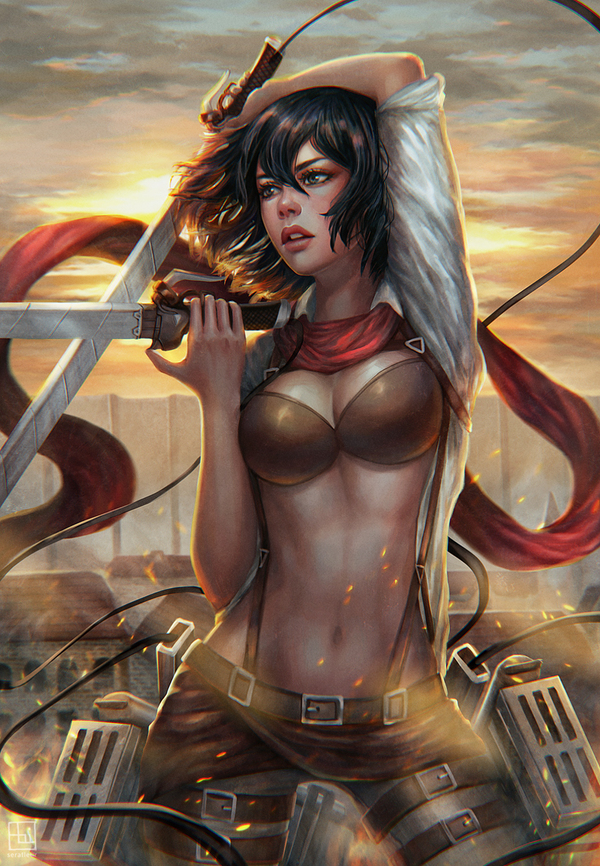 Mikasa - NSFW, Anime, Anime art, Attack of the Titans, Mikasa Ackerman, Longpost