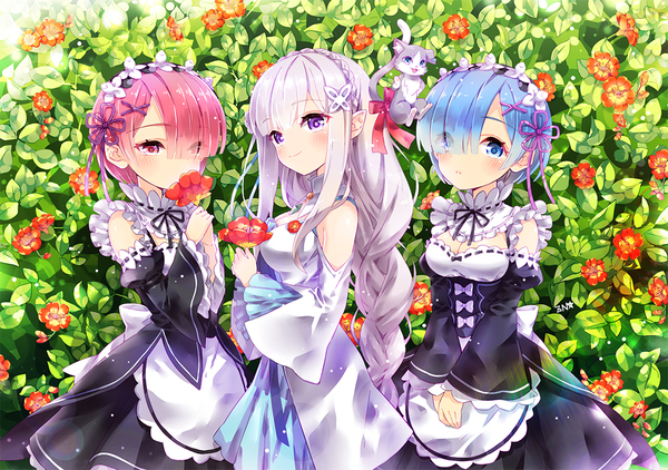 Re: Zero. Emilia, Ram, Rem, Puck. Anime Art. - Аниме, Ранобэ, Anime Art, Re:Zero Kara, Emilia, Ram, Rem, Puck, Ram (Re:Zero Kara)