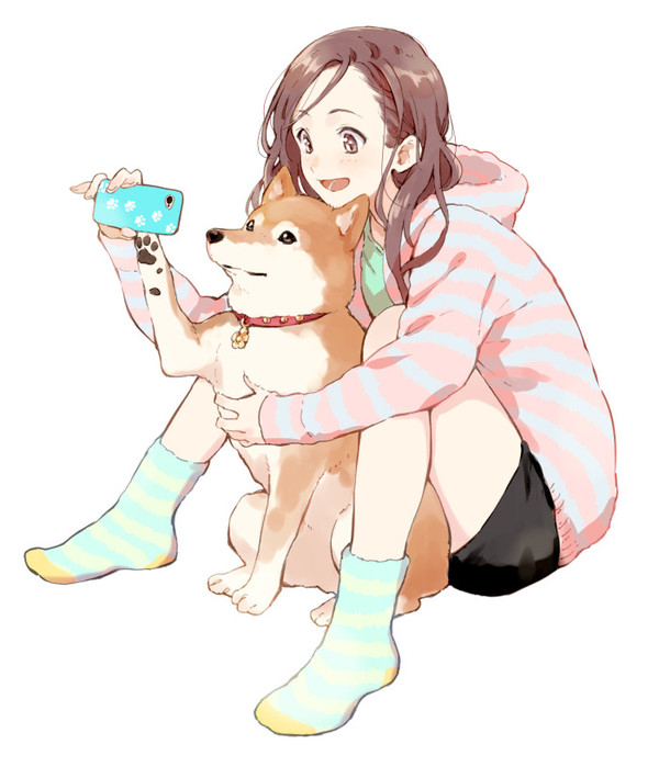 When your dog is more photogenic than you - Anime art, Anime, Anime original, Dog, 