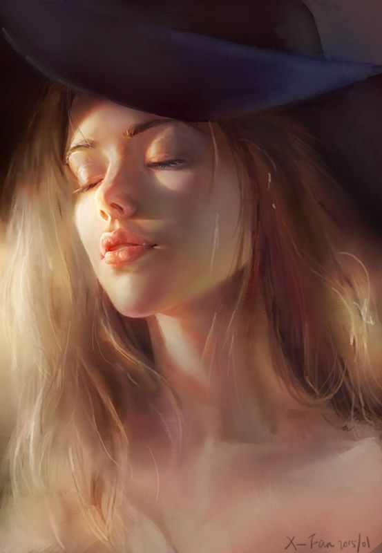 In Hat. - Portrait, Girls, Hat, Digital, Art