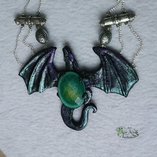 Dragon on a chain - My, Polymer clay, The Dragon, Handmade, Needlework, With your own hands, Polimer clay