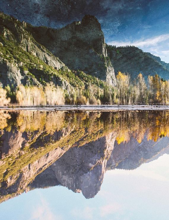 Flip mountains. What time of day was the photo taken? - The photo, Art, Yosemite Park, Day and night, Mirror, Coup