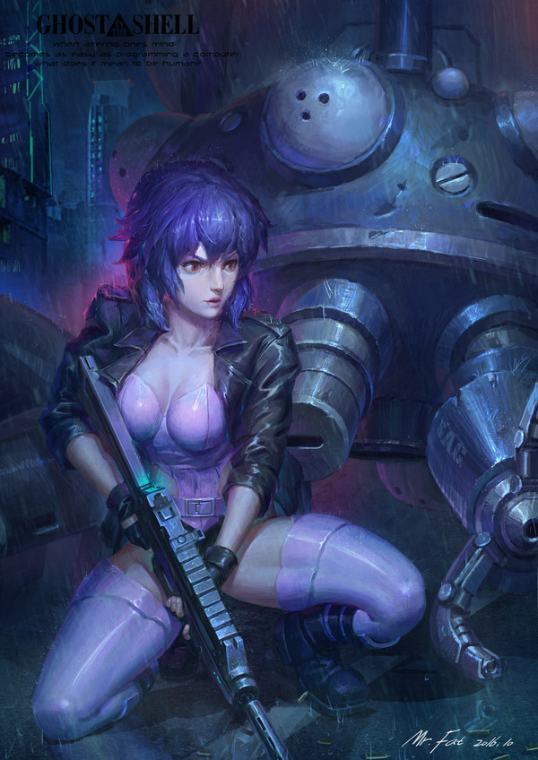 Процесс рисовки арта по Ghost in the Shell от художника Mr_ Fat - Anime Art, Аниме, Призрак в доспехах, Kusanagi Motoko, Tachikoma, Mr Fat, Гифка