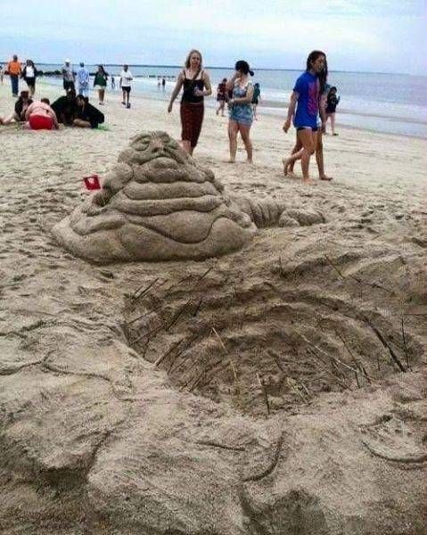 Jabba the Hutt made of sand - Jabba the Hutt, Star Wars, Beach, Sand