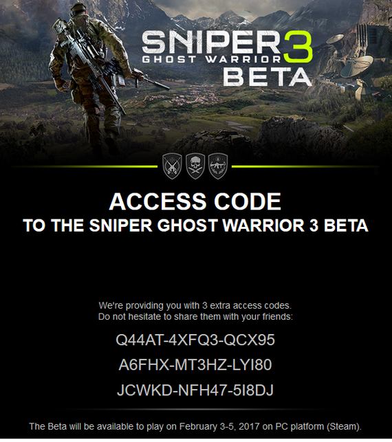 Sniper Ghost Warrior 3 Beta Key - Distribution, Steam, Sniper Ghost Warrior