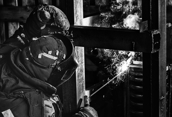 Welder - My, Welding, Building, Black and white photo