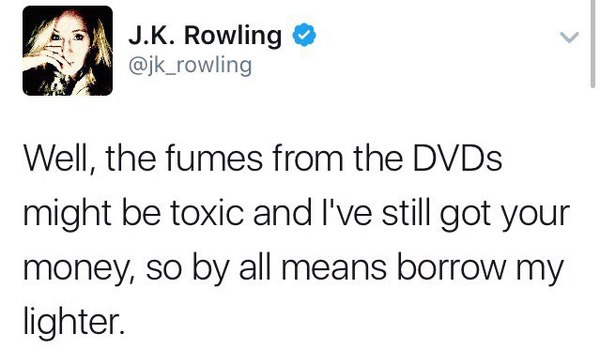 JK Rowling attacked Trump with criticism, to which fans promised to burn books and DVDs. - Joanne Rowling, Harry Potter, Donald Trump, Politics, Screenshot