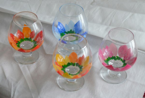 Glasses-flowers - My, Painting on glass, 