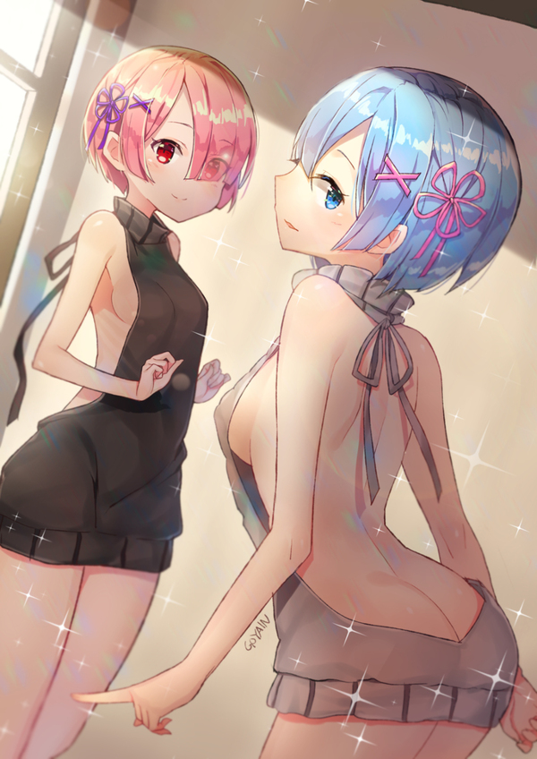 Рэм и Рам - Anime Art, Re:Zero Kara, Rem, Ram, Аниме, Virgin killer sweater, Rem (Re:Zero Kara), Ram (Re:Zero Kara)