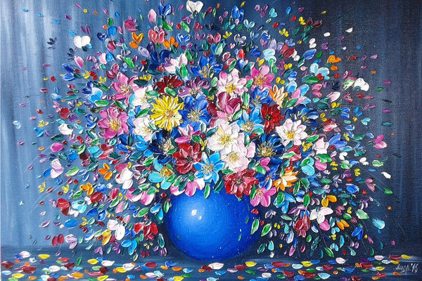 My palette knife painting - My, Oil painting, Flowers, Multicolor, , Painting, Palette knife, Positive