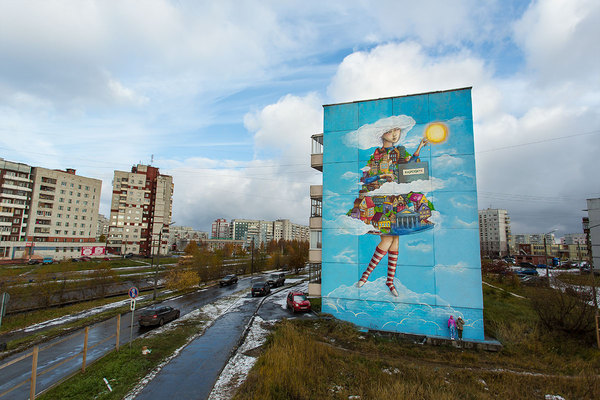 How we painted the facade in Severodvinsk. - Longpost, Video, Severodvinsk, Facade, Art, Mural, Painting, Graffiti, My