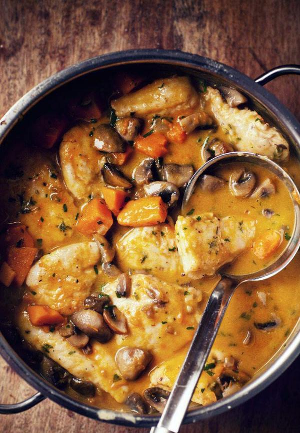 Chicken stew with pumpkin and mushrooms. - Hen, Pumpkin, Recipe, Cream, Mushrooms, Dinner, Longpost