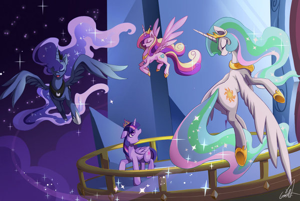     My Little Pony, Ponyart, Twilight Sparkle, Princess Luna, Princess Celestia, Princess Cadance