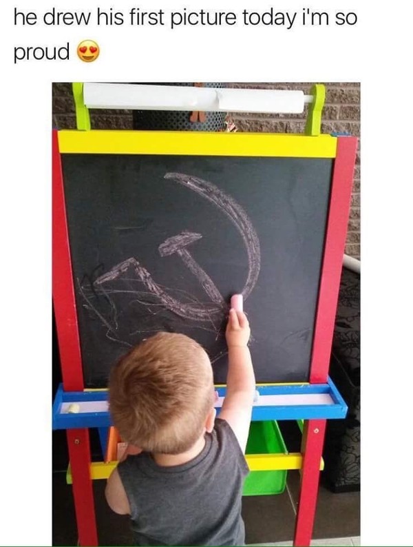 Today he drew his first drawing, I'm so proud - Communism, Children, Drawing, chalk, 9GAG