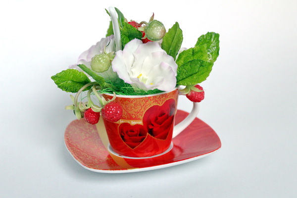 Dessert for lovers - My, Polymer clay, Лепка, Eustoma, Raspberries