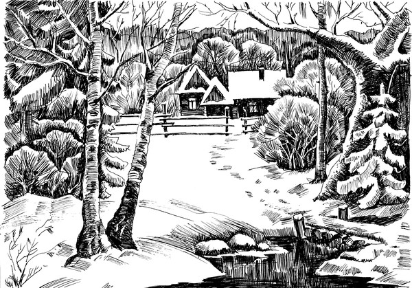 Drawing - My, , Pen drawing, Drawing, Winter