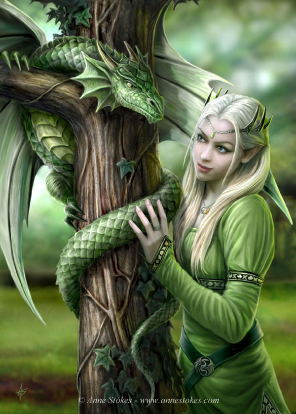 Elven mother of dragons - Elves, Art, The Dragon, Green