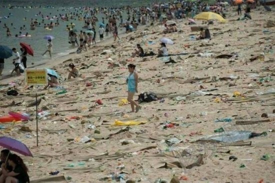 Dirty beach in China - China, Beach, Garbage