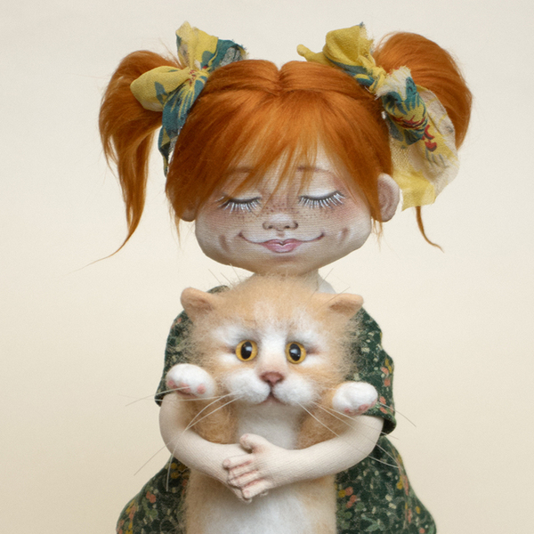 I won't give you up to anyone! - My, cat, Interior toy, Redheads, Love, Creation, Handmade, Needlework, Longpost