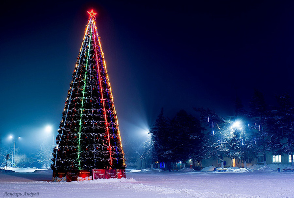 New Year's Eve in a small town - New Year, My, Holidays, Square, Firework, Christmas trees