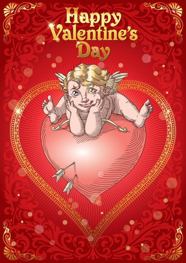 Valentine's Day - My, Postcard, Cupid, Valentine's Day, Pigeon, Heart, Art, Vintage, Longpost