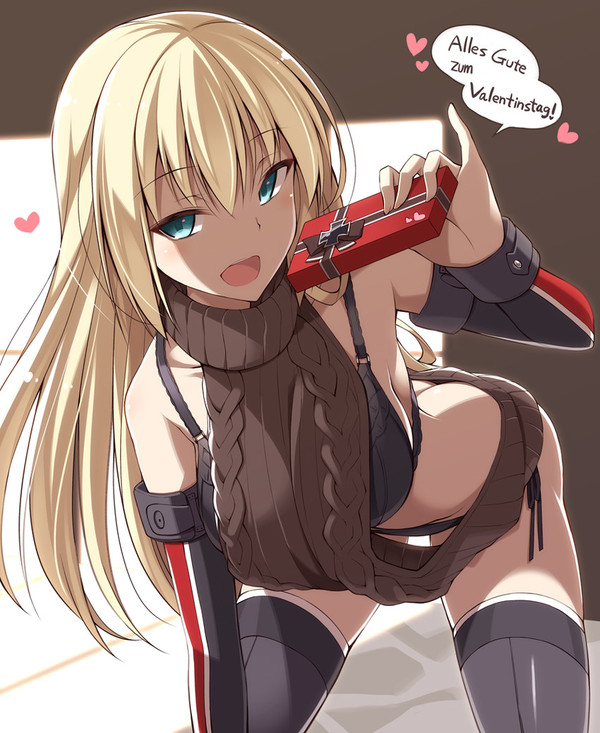 Anime Art - Аниме, Anime Art, Kantai Collection, Bismarck, Virgin killer sweater, День святого Валентина