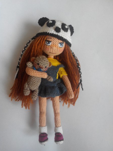 At my leisure I knit toys, this doll is 16 cm, frame, hairstyles can be changed. Crocheted from cotton 0.5 mm. - My, Knitting, Doll, Amigurumi, With your own hands, Longpost