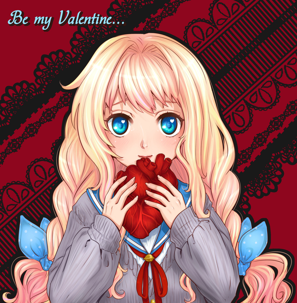 Yana gives a Valentine - My, Yana, Little green girl, Blood, Visual novel, Copyright, Orikanekoi