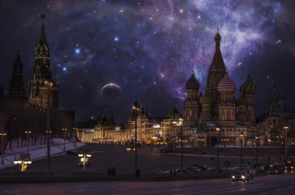 What a sky today... photo from today's walk - My, Photoshop, Space, Art, Moscow, the Red Square, Kremlin