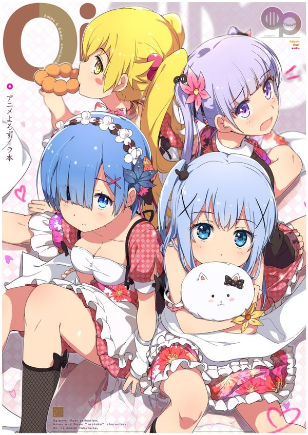 Crossover - Rem, Shinobu Oshino, Suzukaze Aoba, Chino Kafuu, Аниме, Anime Art, Re:Zero Kara, New game!, Rem (Re:Zero Kara), Kafuu chino