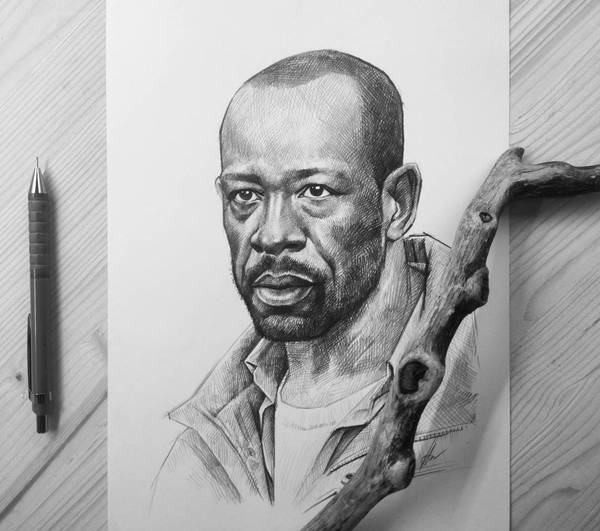Morgan. - My, Portrait, Pencil drawing, Drawing, Morgan, the walking Dead, , , Pencil