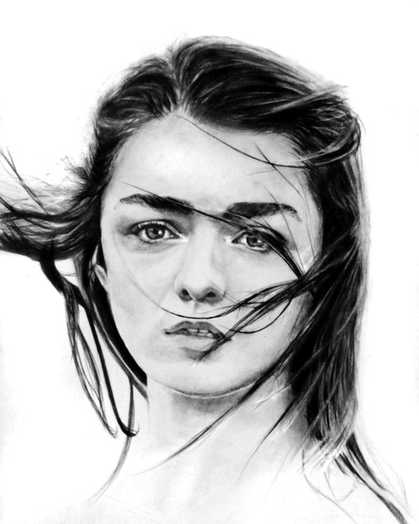 Arya Stark (Maisie Williams), pencil, A4. - My, Game of Thrones, Arya stark, Maisie Williams, Portrait, Drawing, Pencil drawing, Art