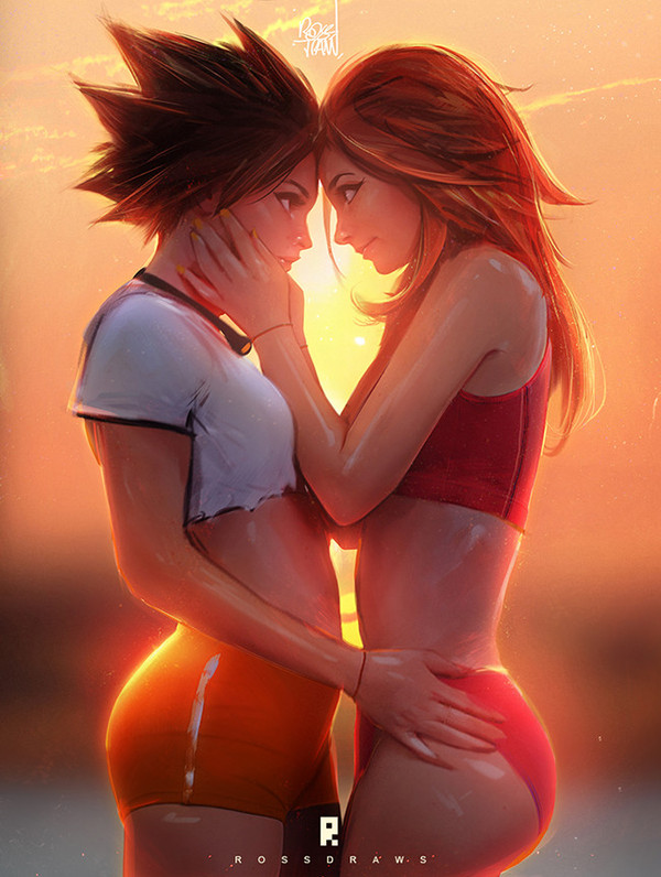 Tracer and Emily. - Tracer, Emily, Overwatch, Characters (edit), Girls, Art, Video, From the author, Rossdraws