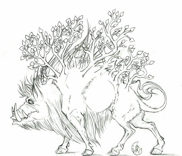 A series of drawings spirits of nature - My, Drawing, Pencil, Perfume, Nature, Boar, Turtle, Deer, Longpost, Deer