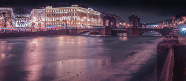 Lomonosov bridge - My, Saint Petersburg, Russia, The photo, Bridge, Evening, Fontanka, Winter