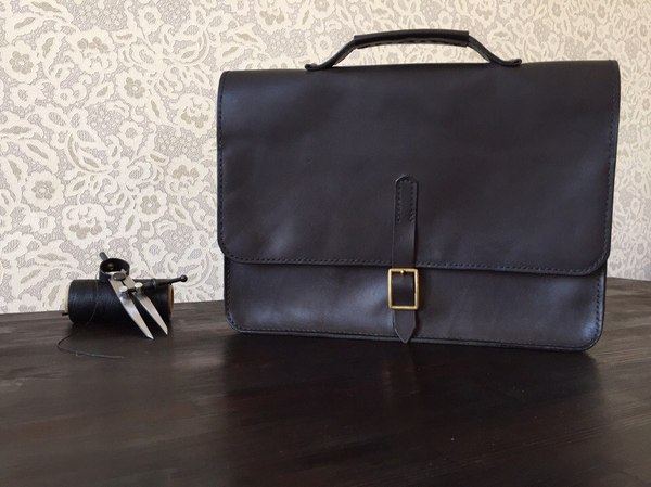 Small briefcase for documents made of genuine leather - My, Leather, Briefcase, Leather products