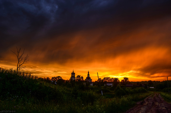 After the storm. - My, Summer, Thunderstorm, Rain, Sunset, Nature, Field, Church, July