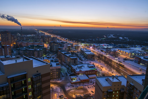 Sunset over the city of Vsevolozhsk - My, My, The photo, Vsevolozhsk, Sunset, Height, Sky, Longpost