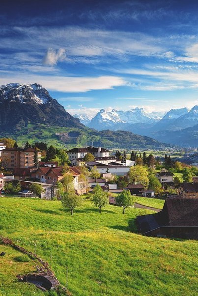 Switzerland - Switzerland, Beautiful view, beauty, Greenery, House, The mountains, Sky