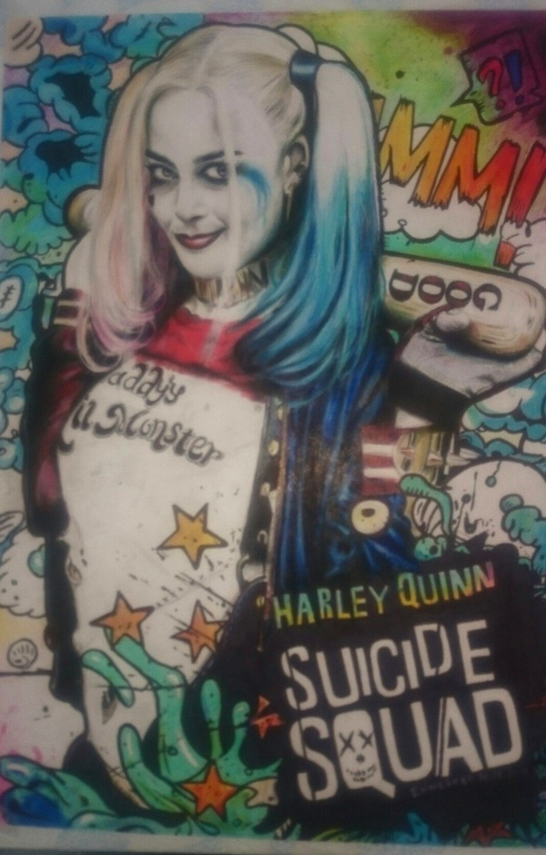 I drew Harley once, like something and it happened;) - My, Harley quinn, Suicide Squad, Drawing, Colour pencils, Longpost