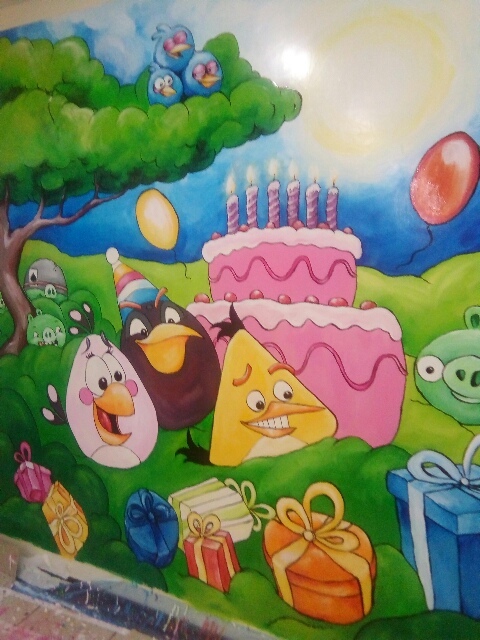 Wall painting in the children's center - My, Painting, Angry Birds, Longpost