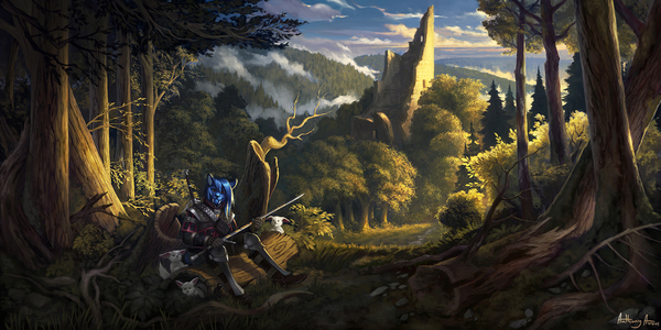 Vikk - Furry, Art, Landscape, Anthonyavon, Forest, Sabretooth, Witcher